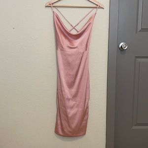 Pink Satin Midi Dress